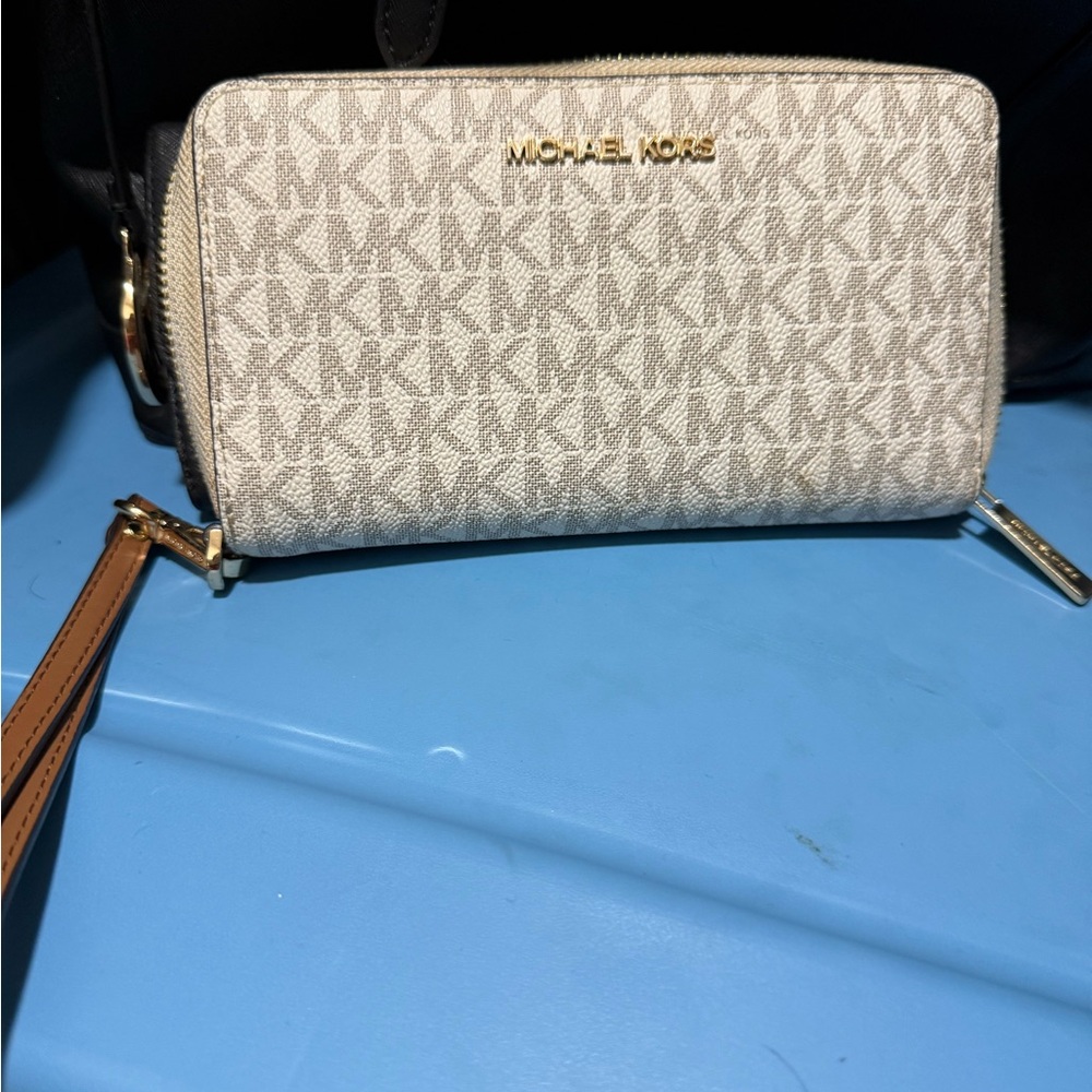 Michael Kors Cream and Tan Wallets with Signature MK Pattern